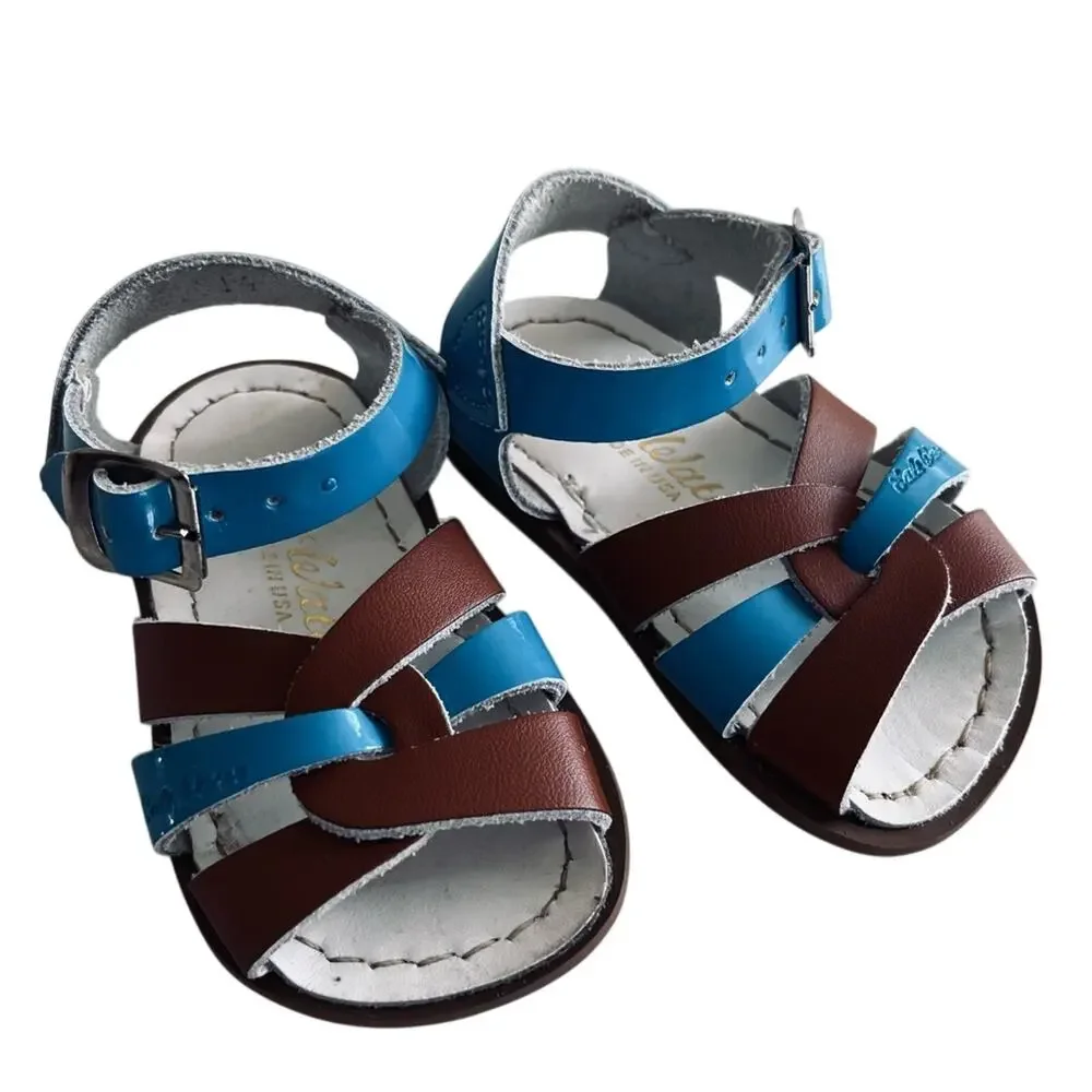 Salt Water Shiny Turquoise Brown Sandals Infant 4 NWOT Waterproof Classic